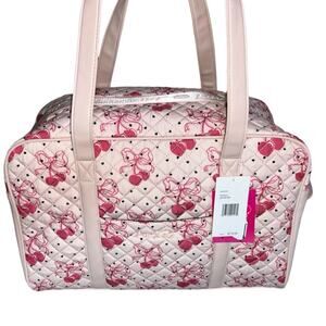 BETSEY JOHNSON LIGHT PINK W/ RED BOWS & CHERRIES OVERNIGHTER WEEKENDER BAG & NWT